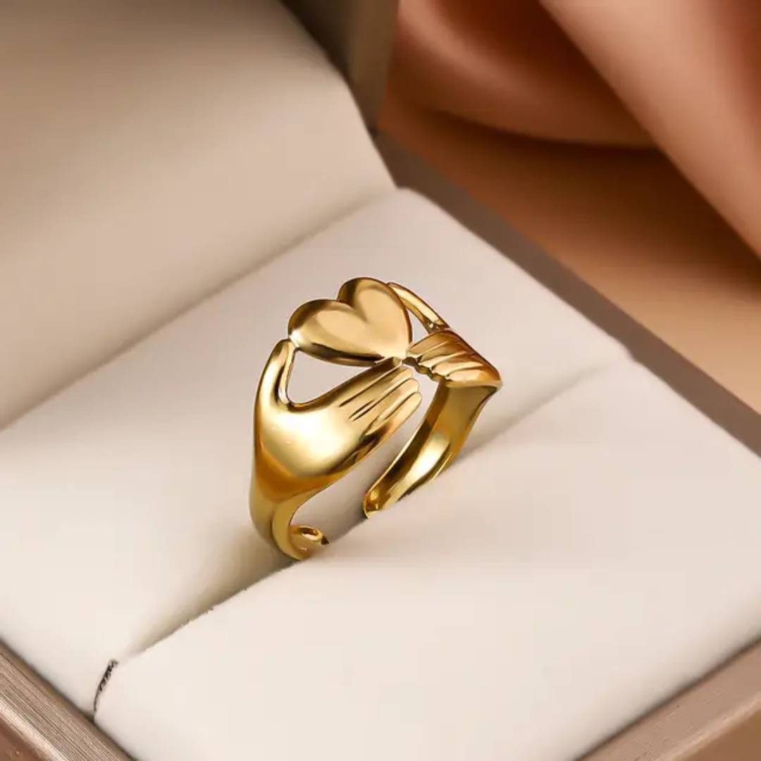 Hugging Heart Gold Ring