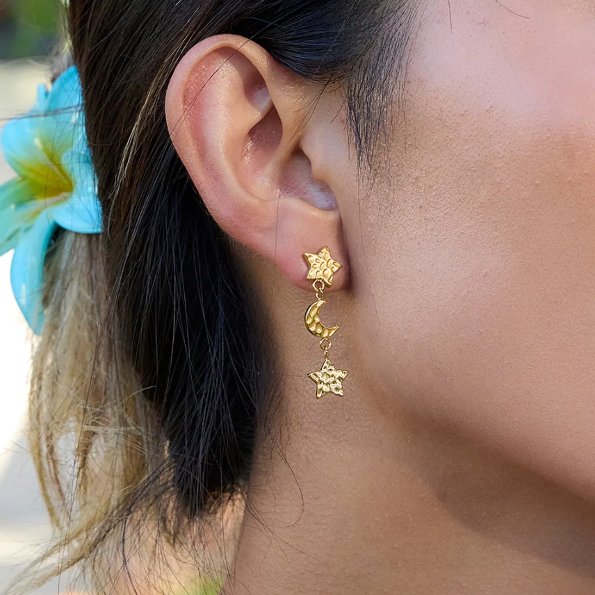 Moon Stary Asymmetrical Earrings