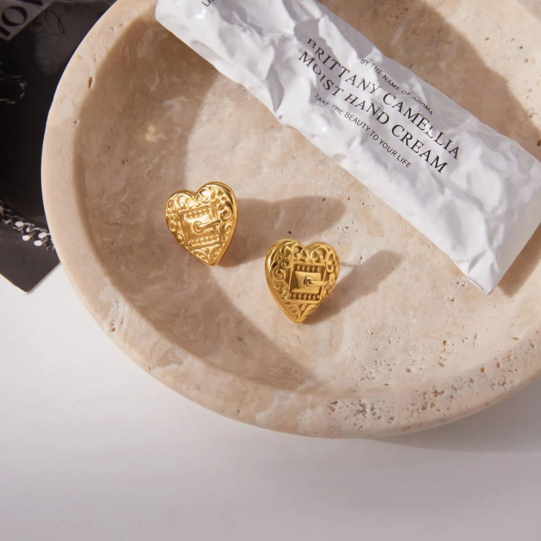 Lockin Heart Gold Earrings