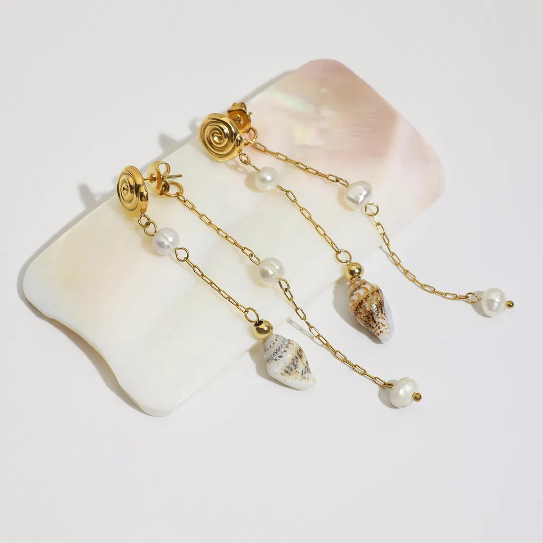 Vesica Shell Long Pearl Earrings